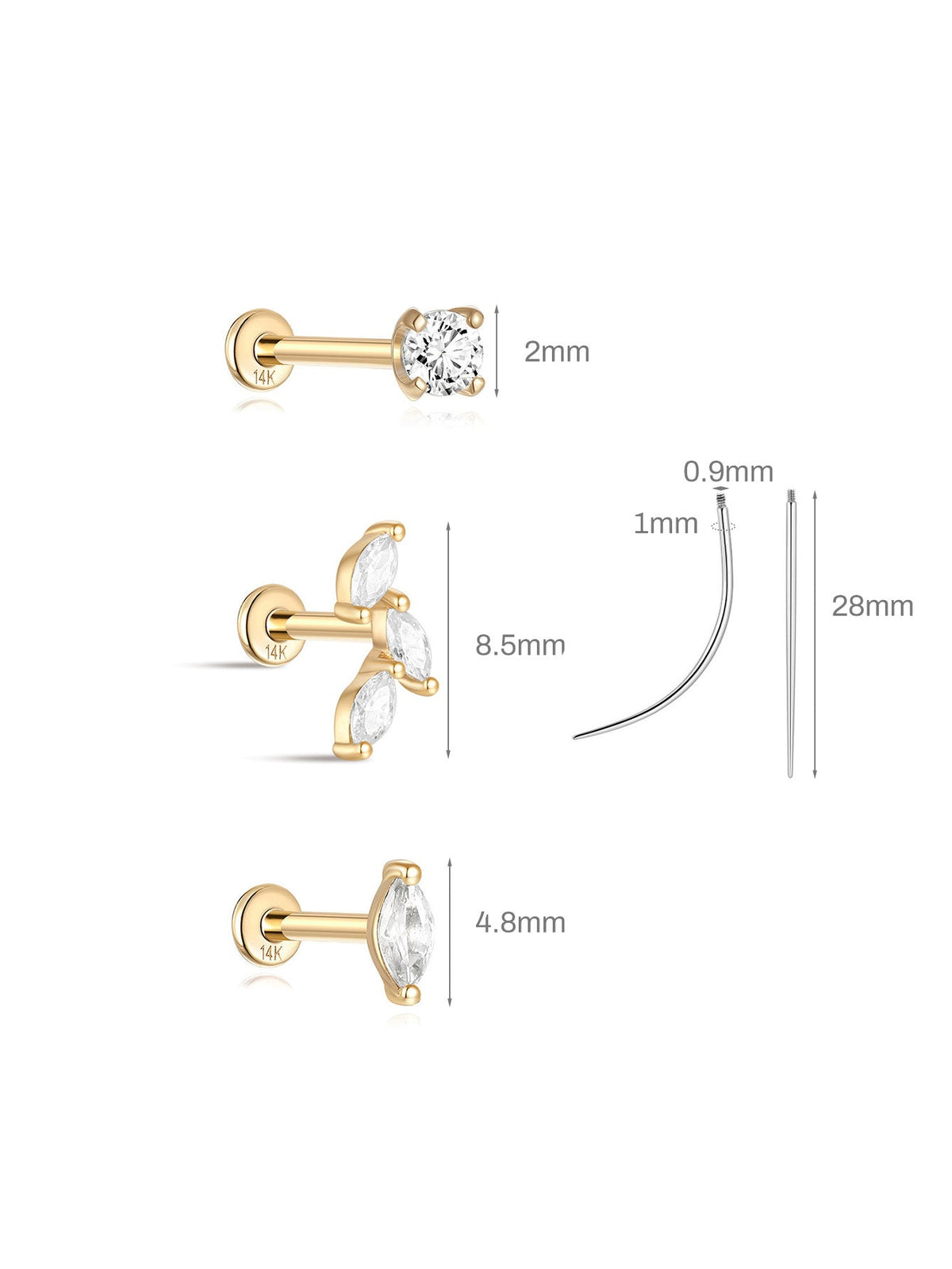 KOSINER 14K Solid Gold Classic Marquise 3-Piece Set