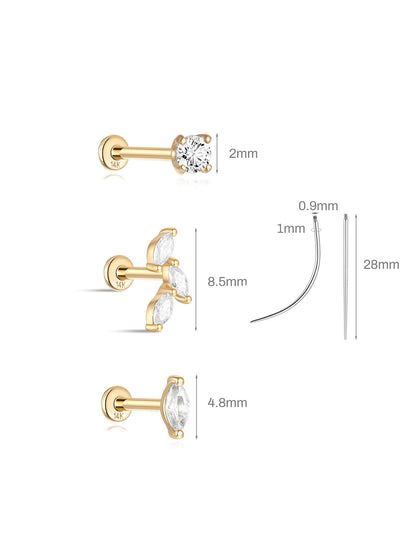 KOSINER 14K Solid Gold Classic Marquise 3-Piece Set