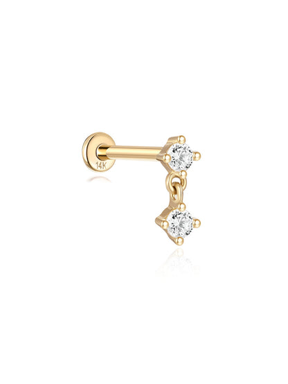 KOSINER 14K Solid Gold Minimalist Pendant Flat Back Stud