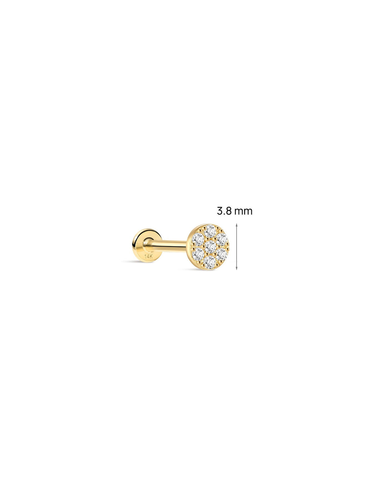KOSINER 14K Solid Gold 3.8MM Classic Round Flat Back Stud