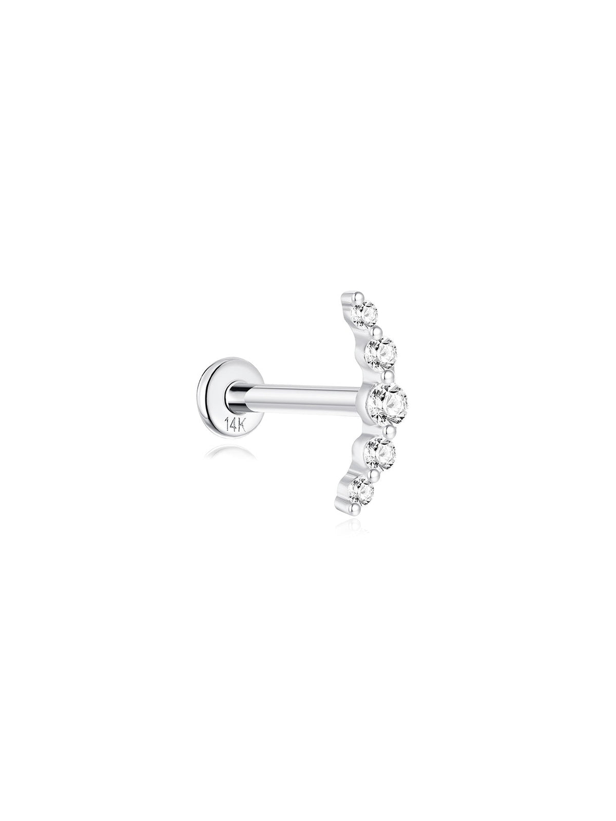 KOSINER 14K Solid Gold Dainty Pave Crescent Flat Back Stud