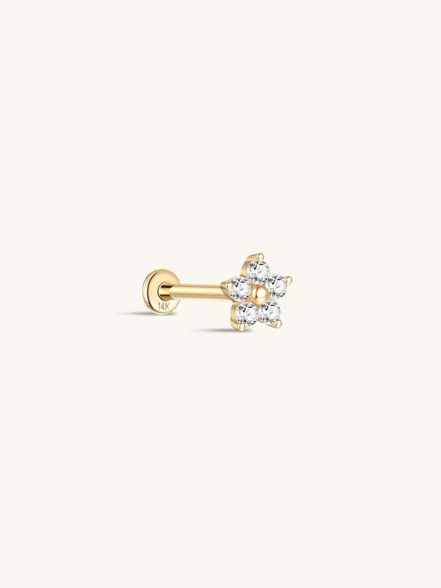 KOSINER 14K Solid Gold Delicate Five-Petal Flower Flat Back Stud