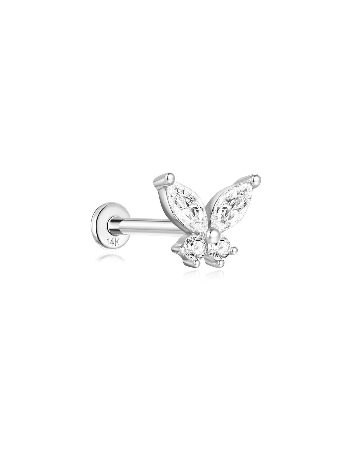 KOSINER 14K Solid Gold Delicate Butterfly Flat Back Stud