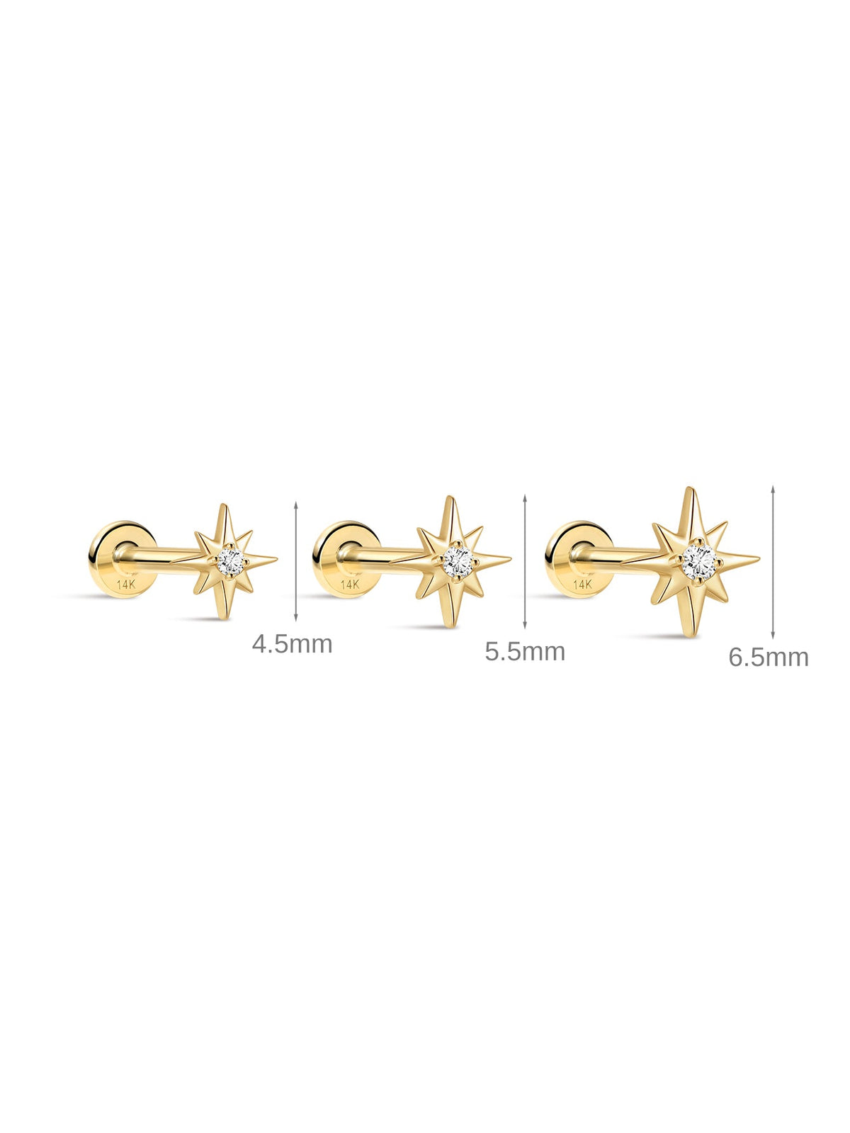 KOSINER 14K Solid Gold Delicate Octagonal Star Flat Back Stud