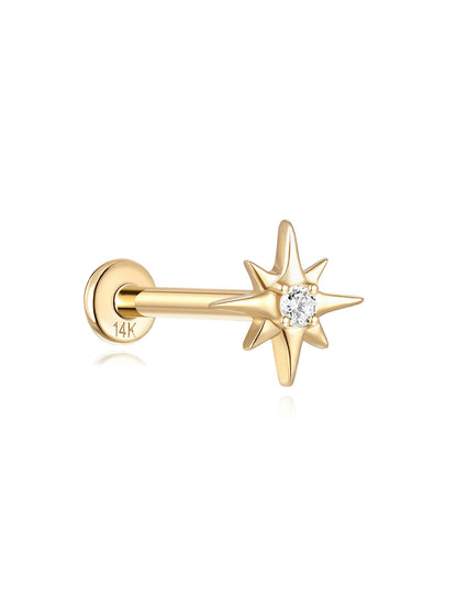 KOSINER 14K Solid Gold Delicate Octagonal Star Flat Back Stud