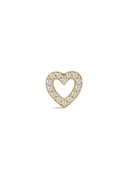 KOSINER 14K Solid Gold Delicate Hollow Heart Flat Back Stud