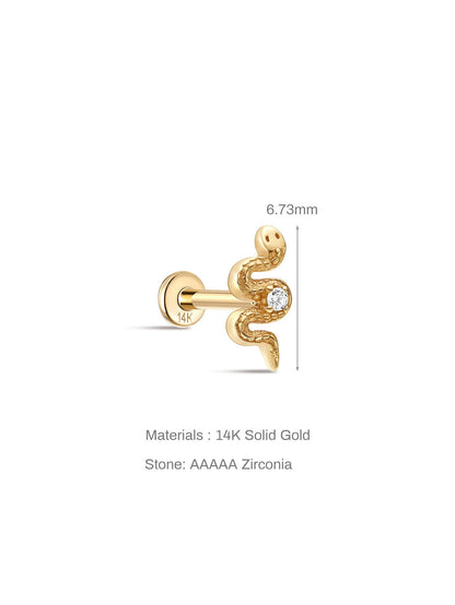 KOSINER 14K Solid Gold Delicate Textured Snake Flat Back Stud