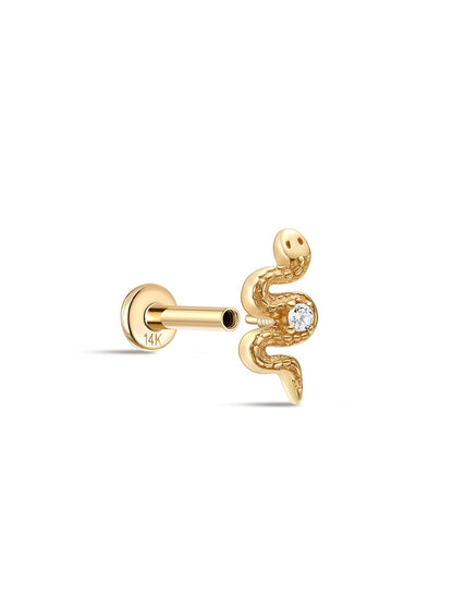 KOSINER 14K Solid Gold Delicate Textured Snake Flat Back Stud