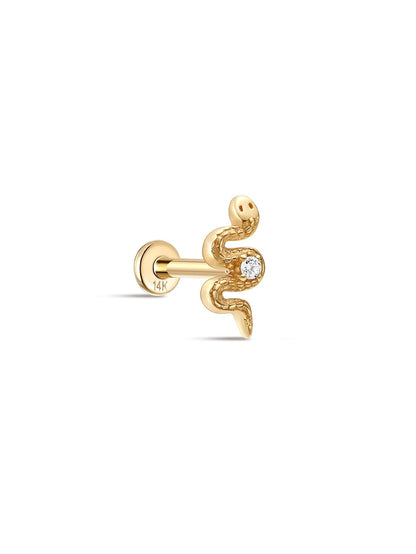 KOSINER 14K Solid Gold Delicate Textured Snake Flat Back Stud