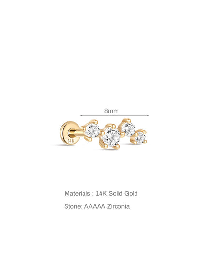 KOSINER 14K Solid Gold Delicate Four-Point Cluster Flat Back Stud
