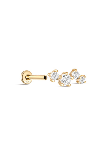 KOSINER 14K Solid Gold Delicate Four-Point Cluster Flat Back Stud