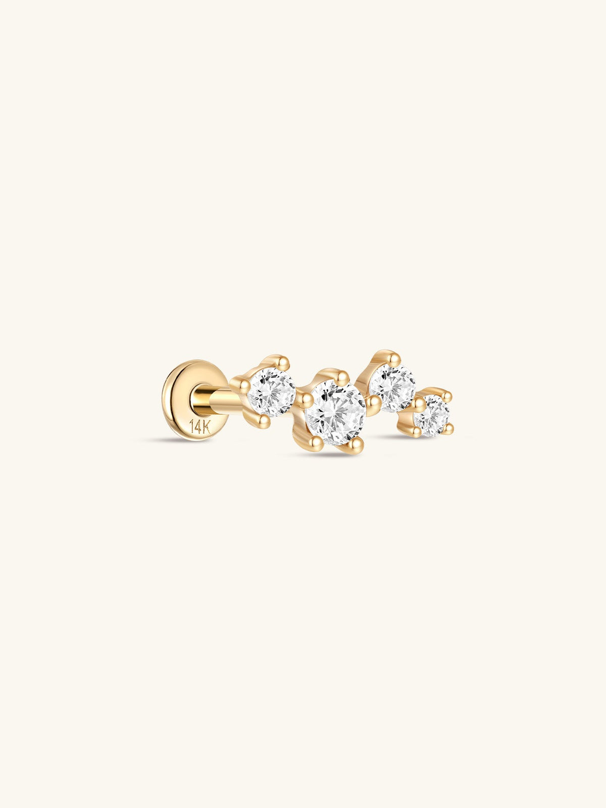 KOSINER 14K Solid Gold Delicate Four-Point Cluster Flat Back Stud