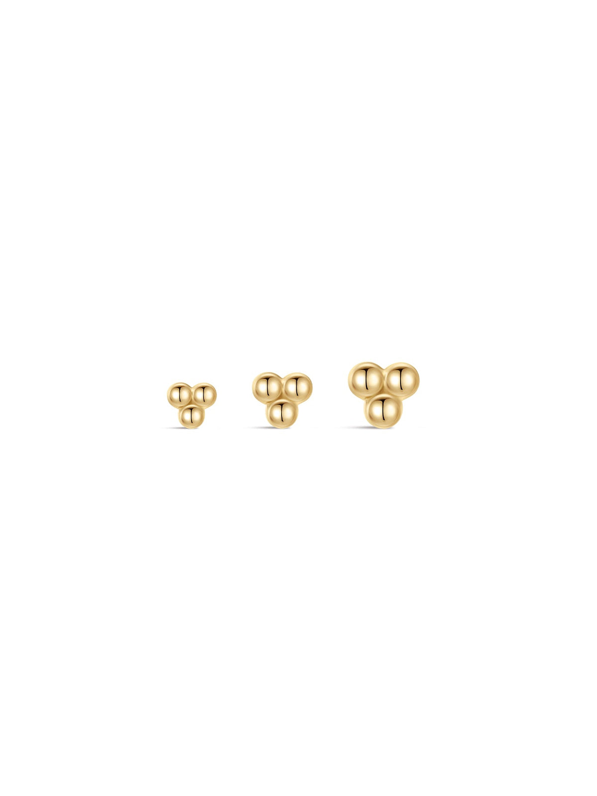 KOSINER 14K Solid Gold Simple Triple Ball Flat Back Stud