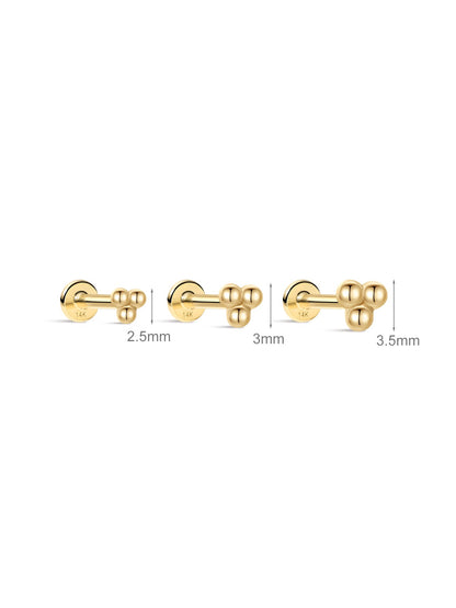 KOSINER 14K Solid Gold Simple Triple Ball Flat Back Stud