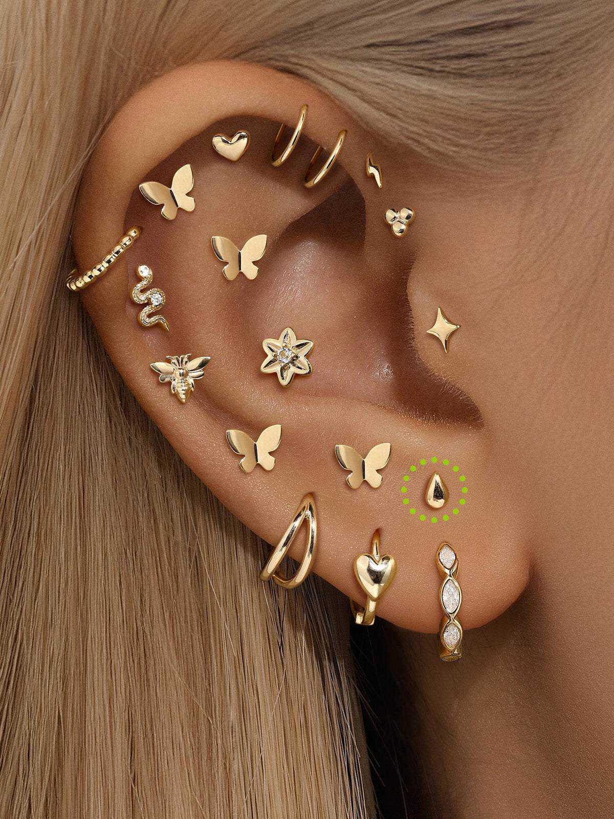KOSINER 14K Solid Gold Minimalist Teardrop Flat Back Stud