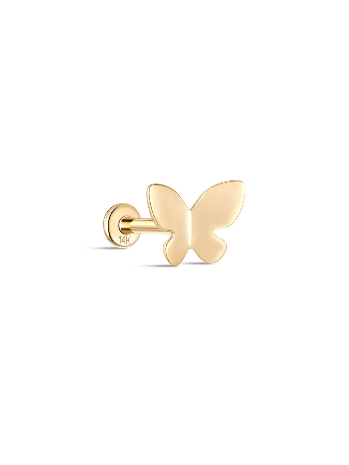 KOSINER 14K Solid Gold Minimalist Glossy Butterfly Flat Back Stud