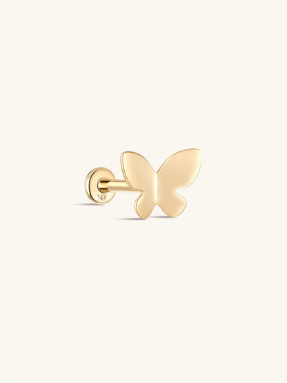KOSINER 14K Solid Gold Minimalist Glossy Butterfly Flat Back Stud