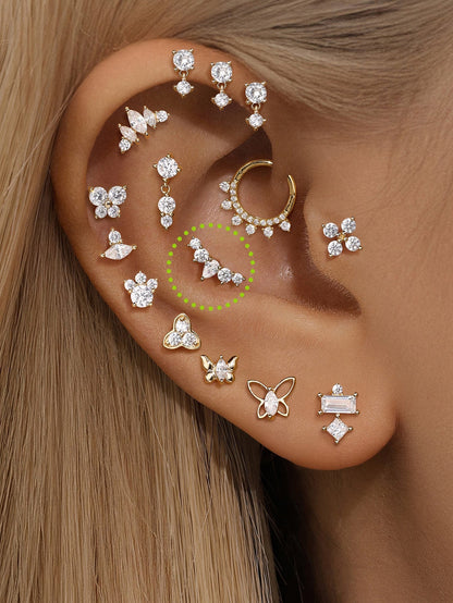 KOSINER 14K Solid Gold Elegant Crown Flat Back Stud