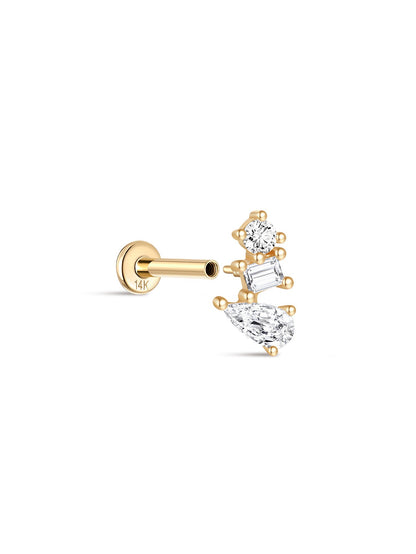 KOSINER 14K Solid Gold Delicate Multi-Shaped Irregular Flat Back Stud