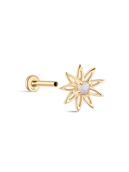 KOSINER 14K Solid Gold Delicate Sunflower Opal Flat Back Stud