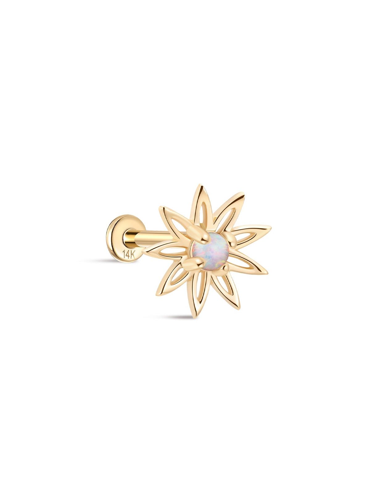 KOSINER 14K Solid Gold Delicate Sunflower Opal Flat Back Stud
