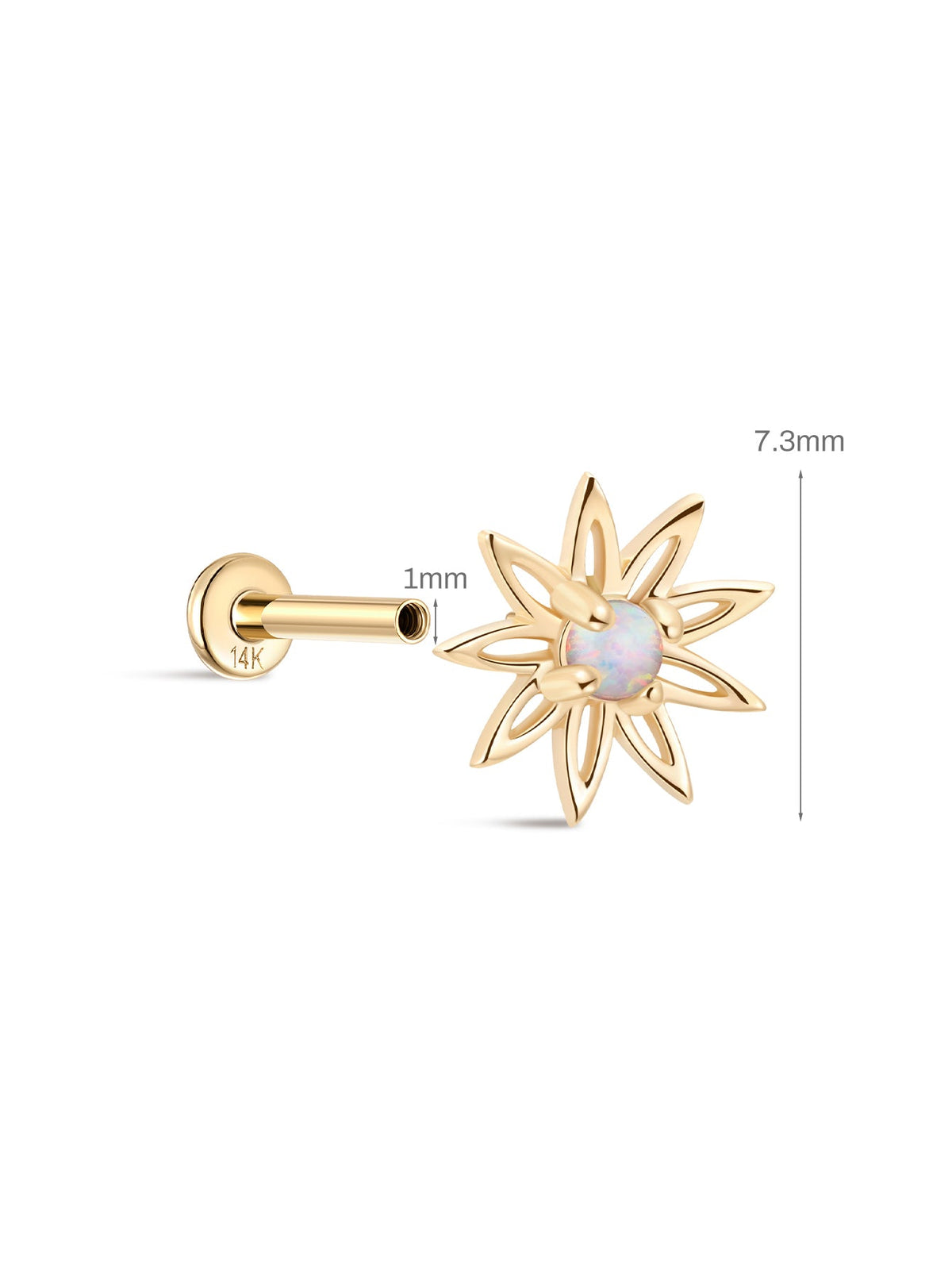 KOSINER 14K Solid Gold Delicate Sunflower Opal Flat Back Stud