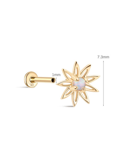KOSINER 14K Solid Gold Delicate Sunflower Opal Flat Back Stud