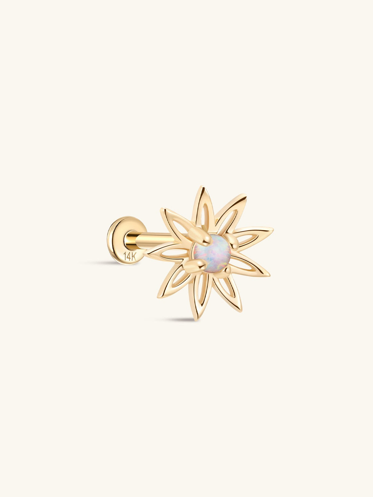 KOSINER 14K Solid Gold Delicate Sunflower Opal Flat Back Stud