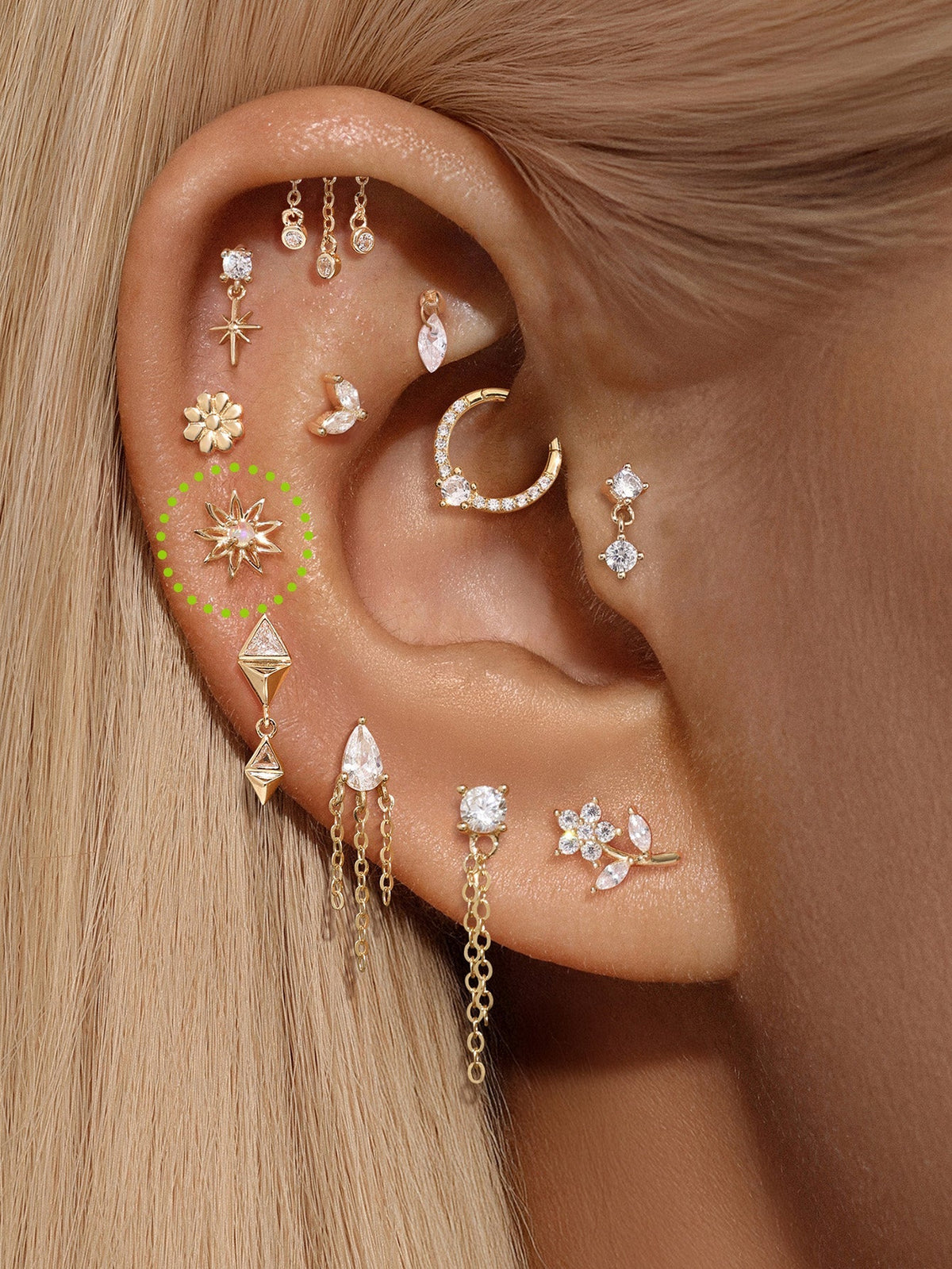 KOSINER 14K Solid Gold Delicate Sunflower Opal Flat Back Stud