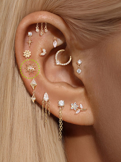 KOSINER 14K Solid Gold Delicate Sunflower Opal Flat Back Stud