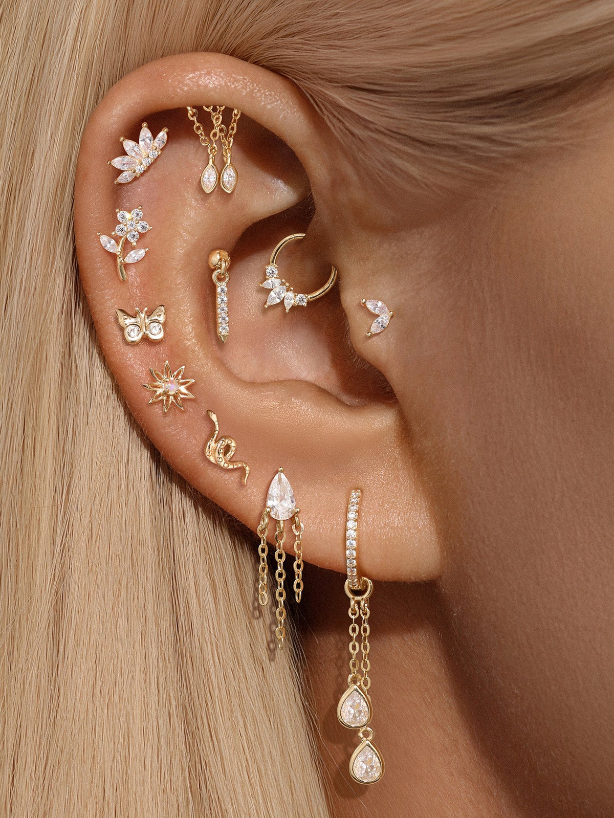 KOSINER 14K Solid Gold Delicate Sunflower Opal Flat Back Stud