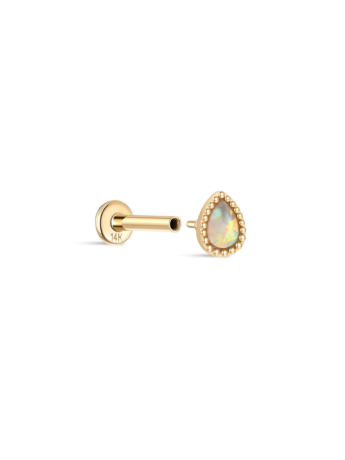 KOSINER 14K Solid Gold Elegant Pear Opal Flat Back Stud