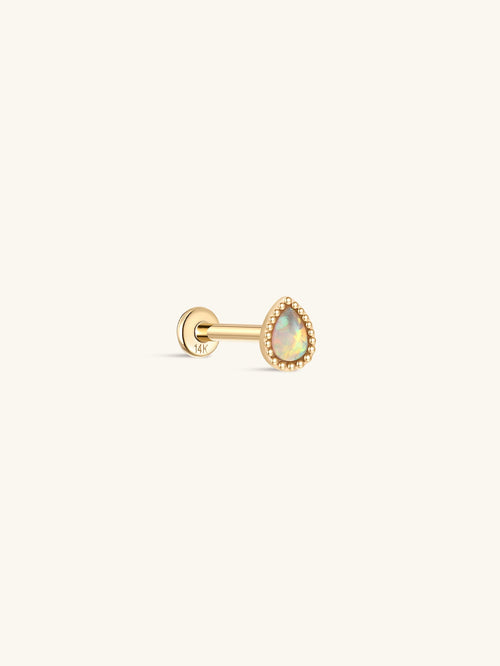 KOSINER 14K Solid Gold Elegant Pear Opal Flat Back Stud