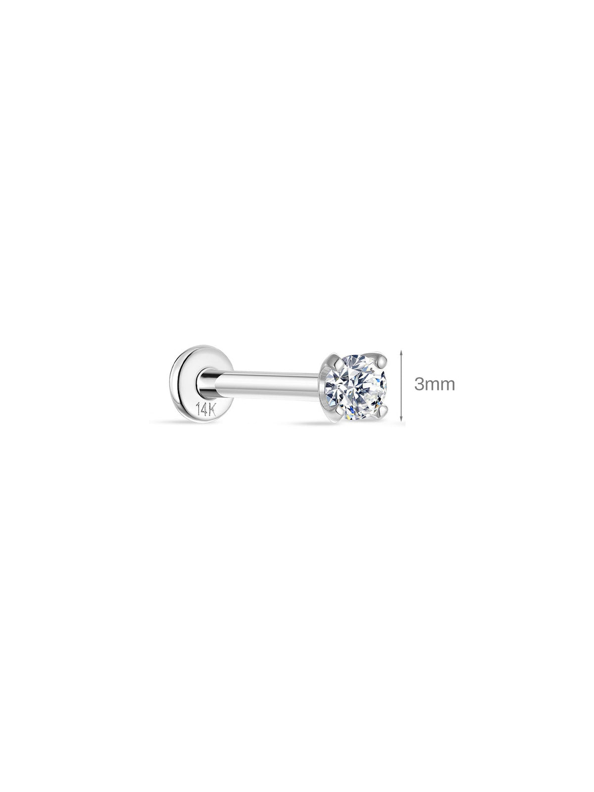 KOSINER 14K Solid Gold Minimalist 3MM Flat Back Stud