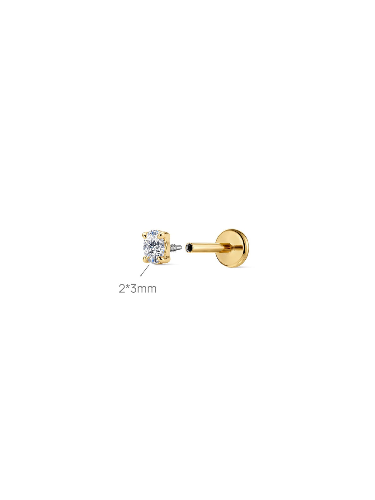KOSINER 14K Solid Gold Oval Lab-Grown Diamond Flat Back Stud