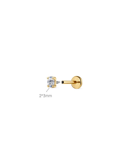 KOSINER 14K Solid Gold Oval Lab-Grown Diamond Flat Back Stud