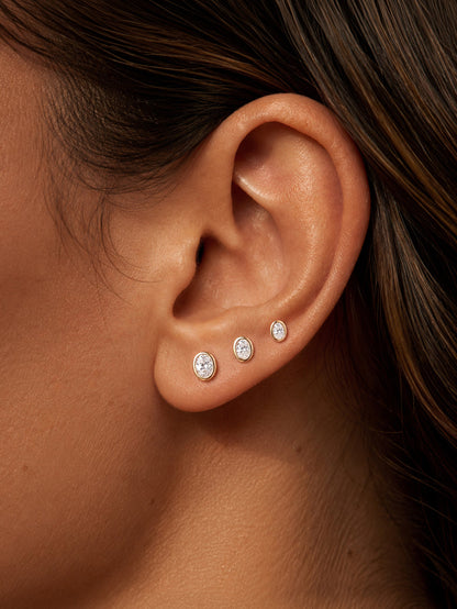KOSINER 14K Solid Gold Bezel-Set Oval Lab-Grown Diamond Flat Back Stud