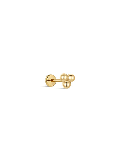 KOSINER 14K Solid Gold Simple Triple Ball Flat Back Stud