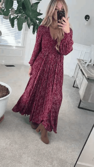 🌺 50% OFF NOW! ✨ Women’s Floral Rayon Smocked-Waist Lined Maxi Dress – Flattering Fit, Lightweight Fabric & Elegant Boho Style 💃