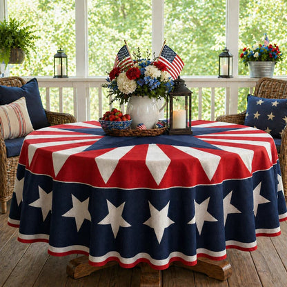 Patriotic Starburst Round Tablecloth