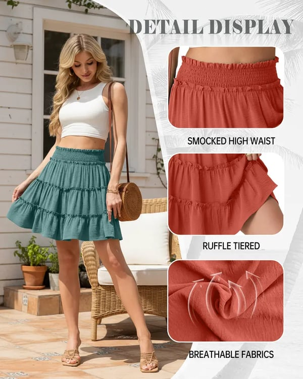 ⏰Limited Hot Sales - Just ￡13.99🔥Women’s Elastic High Waist Tiered Ruffle Skort