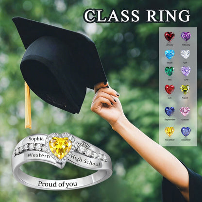 Personalized Birthstone Ring Engraved Graduation Gift