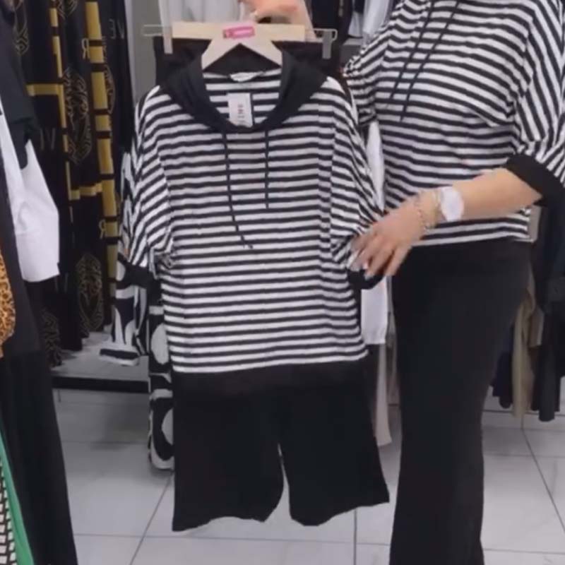 Women's Striped Top & Solid Pants Set