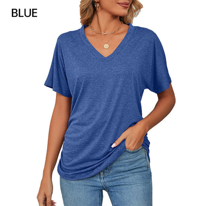⏳LAST DAY SALE 50% OFF💕Women's V-Neck Loose Soft Solid Color Short Sleeve Top