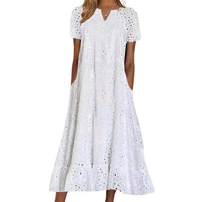 Women's Elegant V-Neck Short Sleeve Dress