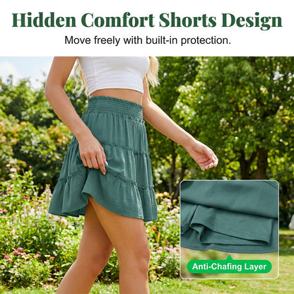 ⏰Limited Hot Sales - Just ￡13.99🔥Women’s Elastic High Waist Tiered Ruffle Skort