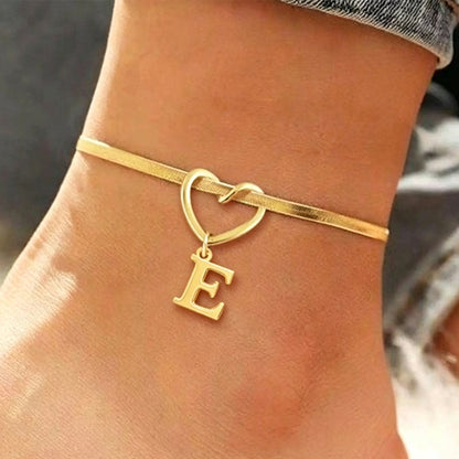 🎉 2026 Hot Sale 💖 Heart Initial Anklet Snake Chain – Personalized Charm ❤️