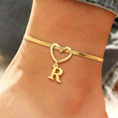 🎉 2026 Hot Sale 💖 Heart Initial Anklet Snake Chain – Personalized Charm ❤️