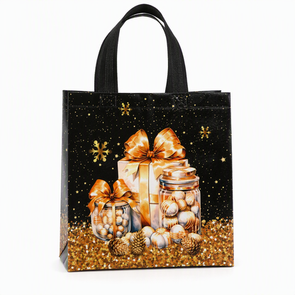 Black Christmas Non Woven Gift Tote Bag Holiday Present Packaging Bag 23x22x11cm
